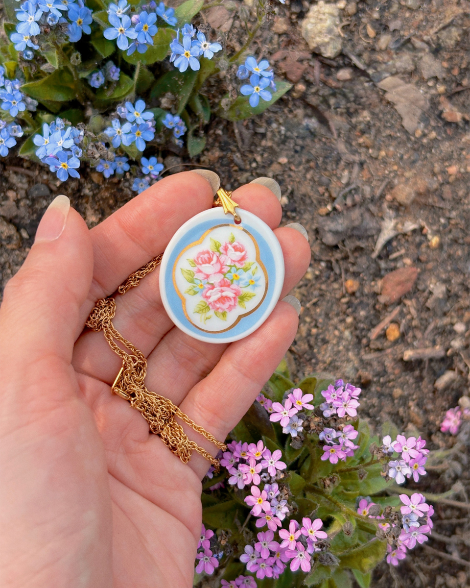 장미와 물망초 포슬린 네크리스 - 이미지 4