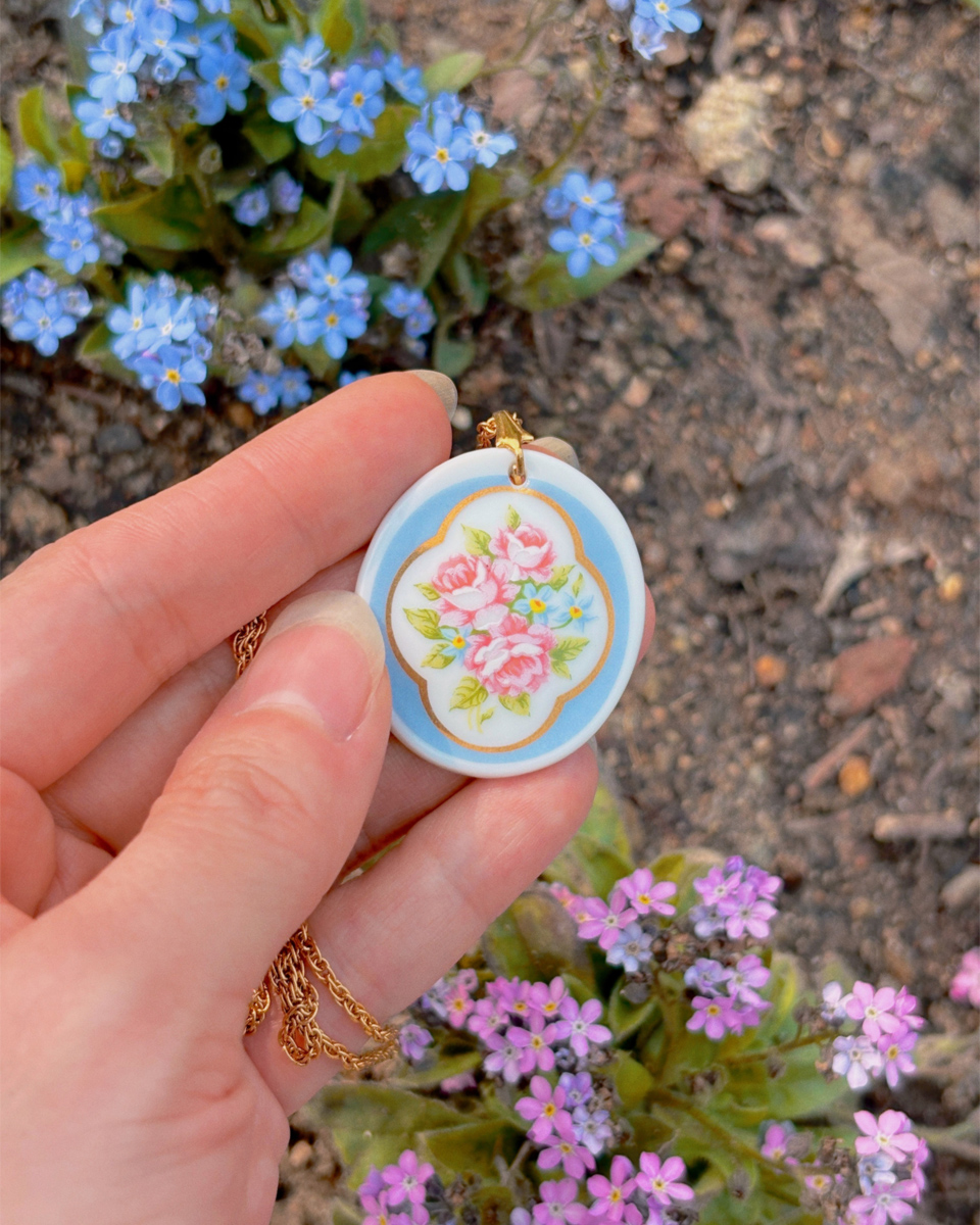 장미와 물망초 포슬린 네크리스 - 이미지 3